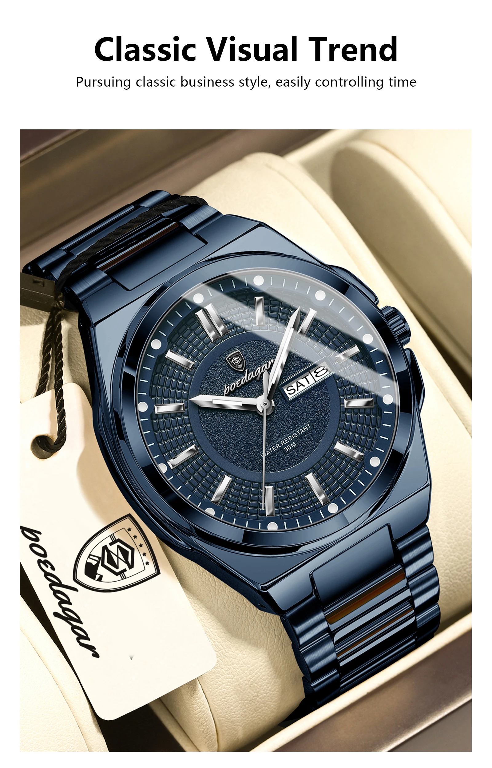 POEDAGAR Top Business Herren Armbanduhr Edelstahl Wasserdicht Leuchtend Casual Mann Uhr Datum Woche Stilvolle Herren Quarzuhren – Detail 9
