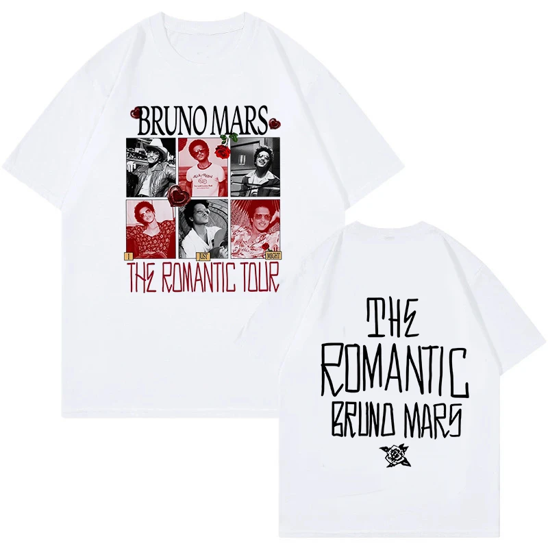 Unisex Pop Music Tour T Shirt Six Photo Collage Portrait With Rose Decor Front Back Dual Print Crew Neck Casual Short Sleeve Tee