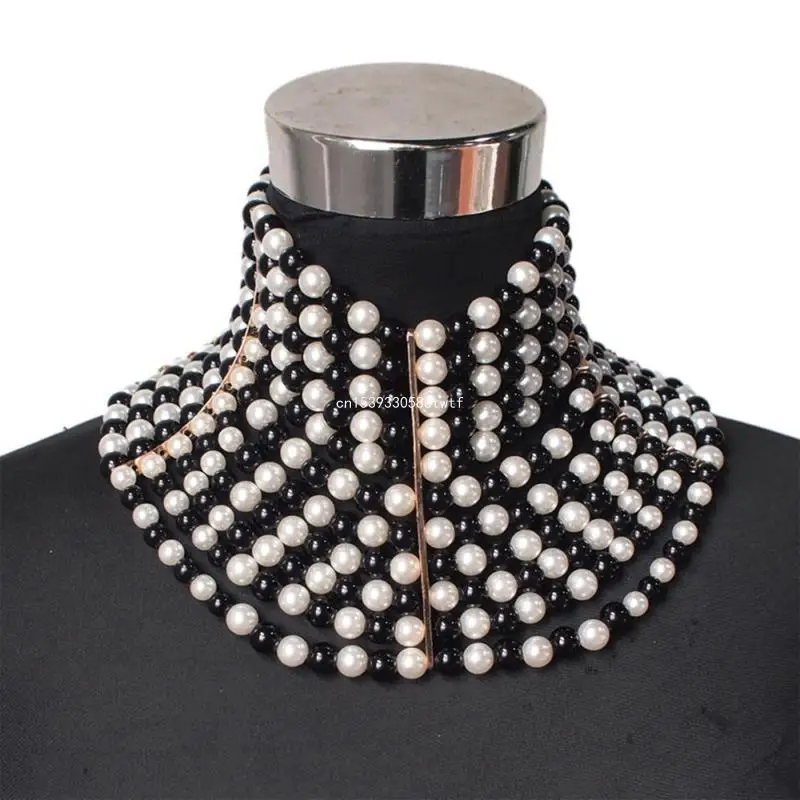 Women Vintage Choker Multi Strands Layered Faux Pearl Jewelry Statement Necklace Dropship