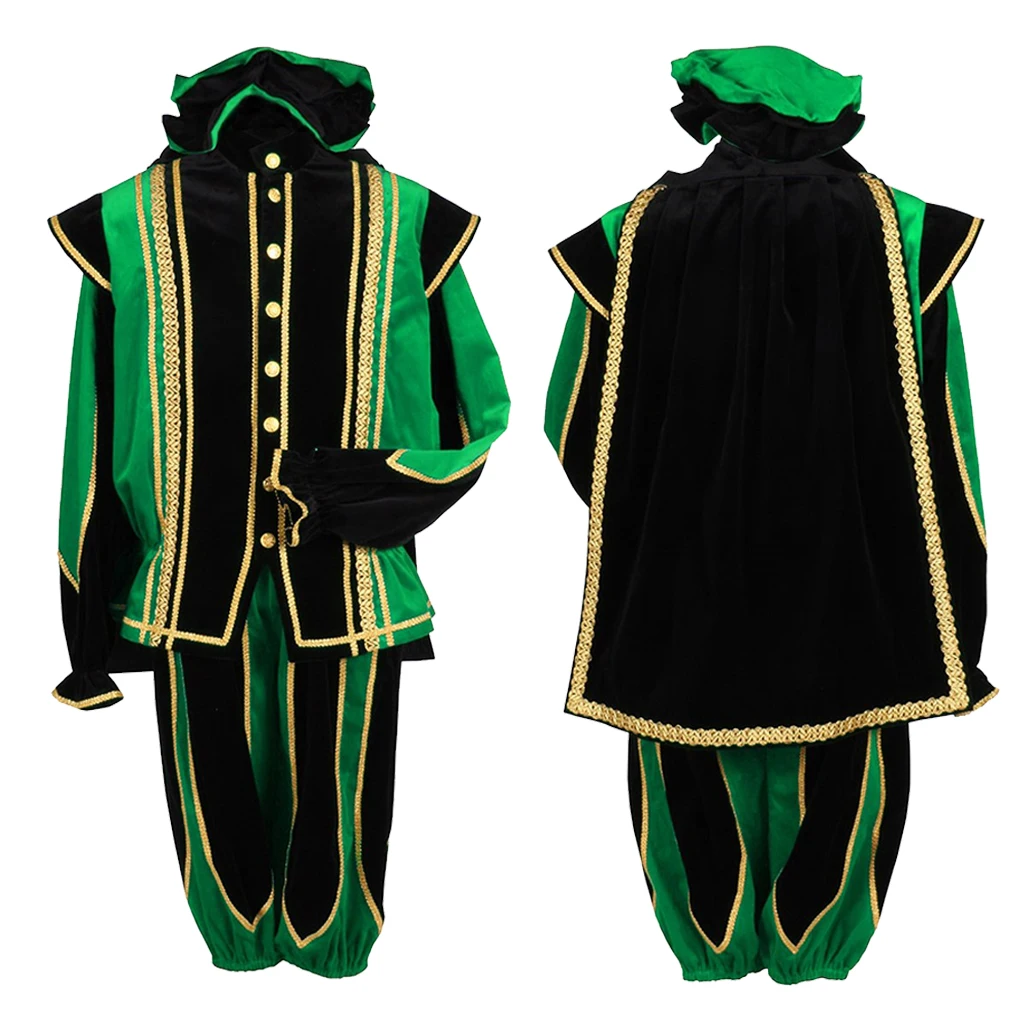 Adult Men's Tudor Elizabethan King Henry VII Cosplay Costume Green And Black Outfits Renaissance Tudor Velvet Ball Gown  Custom