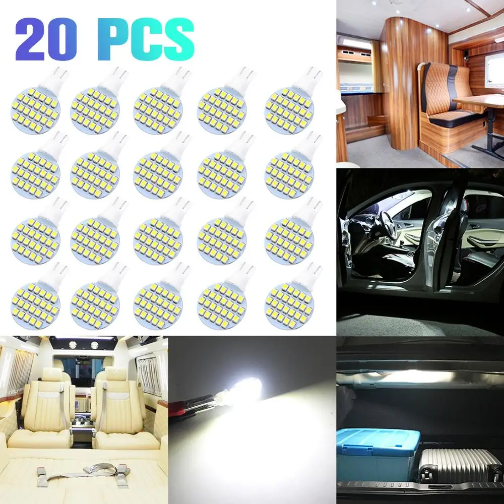 

20X Car Auto Sidelight White Wedge Light T10 168 194 W5W 24 SMD LEDs 3528 Chips Dome Lamp Bulbs DC 12V Reading Bright Light