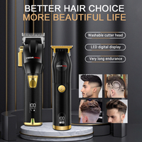 Professional Hair Clipper Set for Men, Rechargeable Hair Trimmer with LCD Digital Display, Electric Clipper, Black and Gold