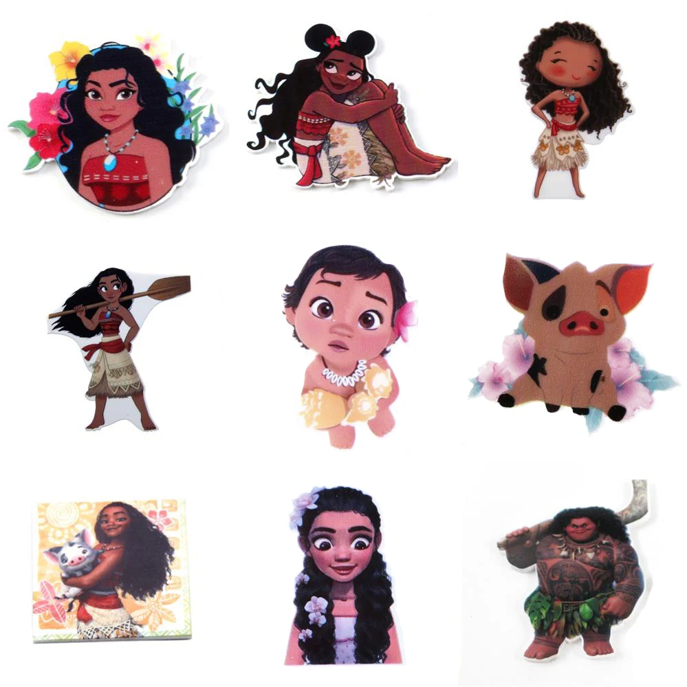 Disney Princess Moana 5pcs/lot Planar Resin Flatback Craft Supplies Cabochon Scrapbook DIY Hair Bow Bag Material Acrylic