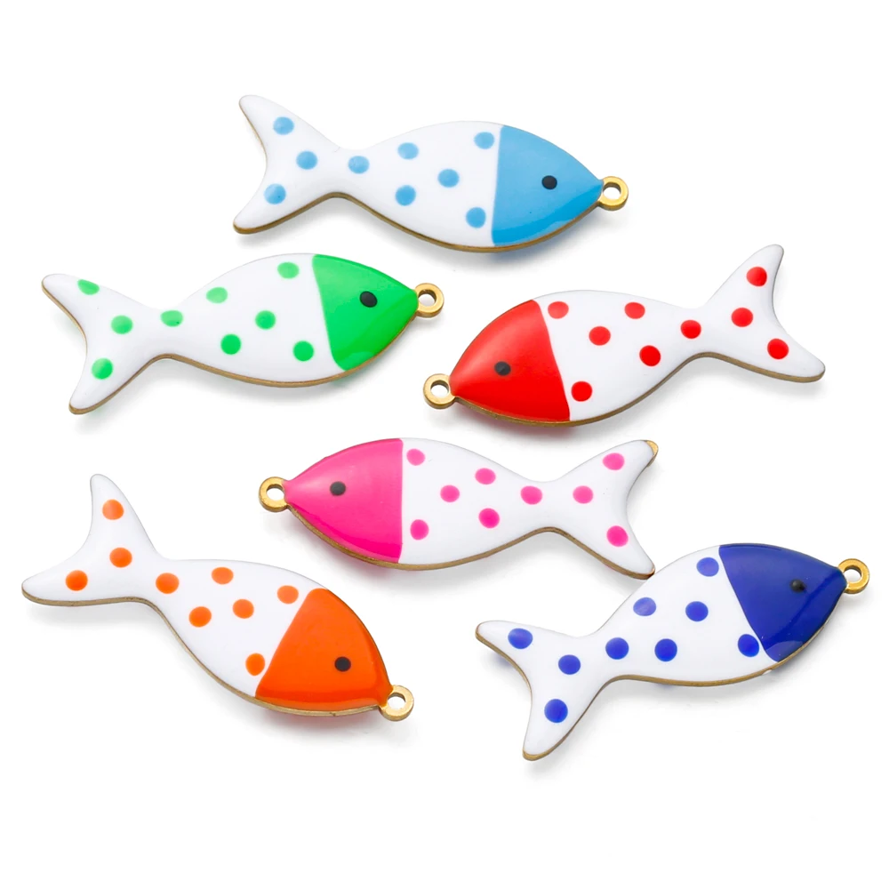 

10pcs Stainless Steel Double-sided Enamel Dots Fish Charms Waterproof Pendants for DIY Necklace Earrings Jewelry Making Supplies