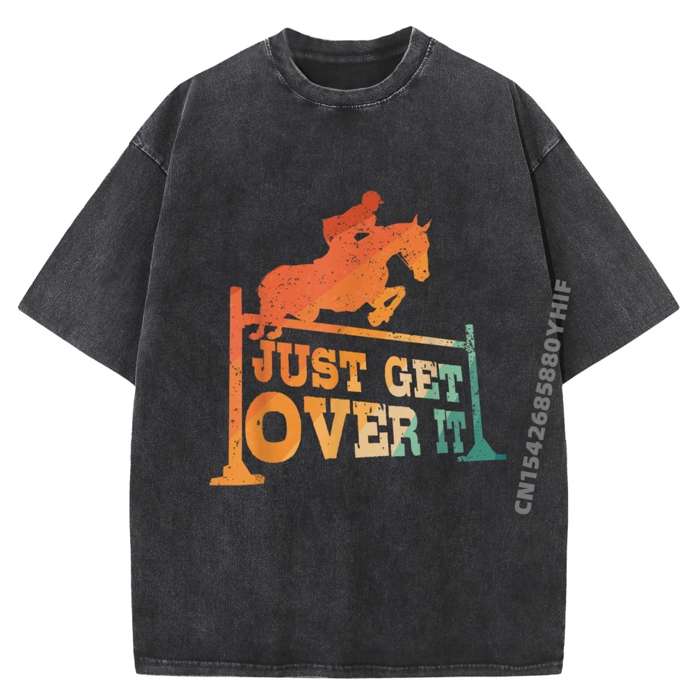

Funny Horse Jumping Art For Men Horseback Riding Lover Brand Clothing Free Shipping Clothes Washed Tee Shirt Luxury Design