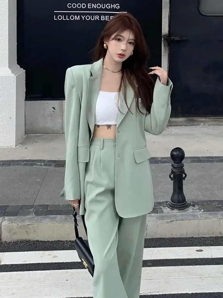 

Insozkdg Pant Suits Suit Solid Color Blazer Two-piece Suit Spring Autumn 2023 + s Set for Women Outfits