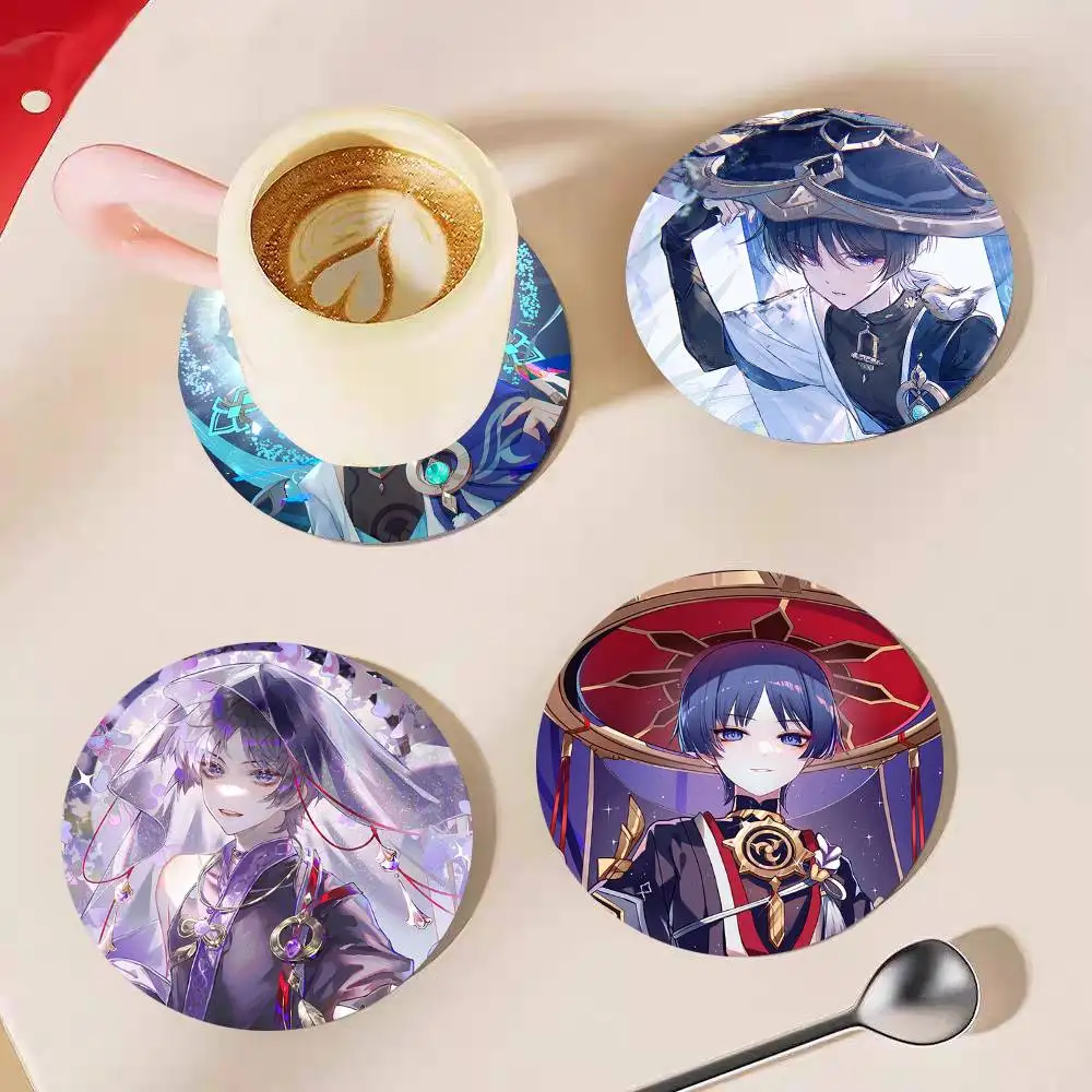 

Anime Wanderer Genshin Impact Round Wooden Coasters Suitable For Restaurants And Coffee Home Gift Choice Holidays