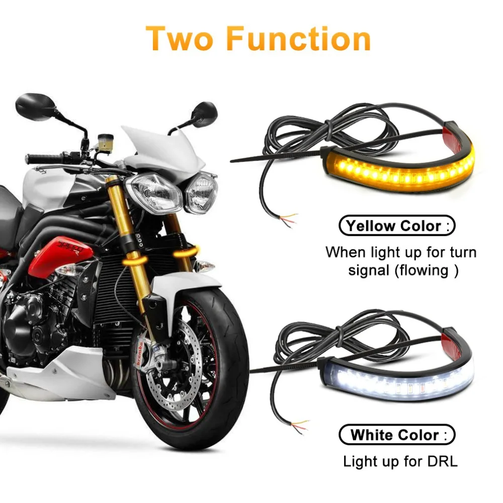 

2Pcs Universal LED Motorcycle Turn Signal Lamp Daytime Driving Light Two Color Streamer Lamp Motorcycle Shock Absorber Light Bar