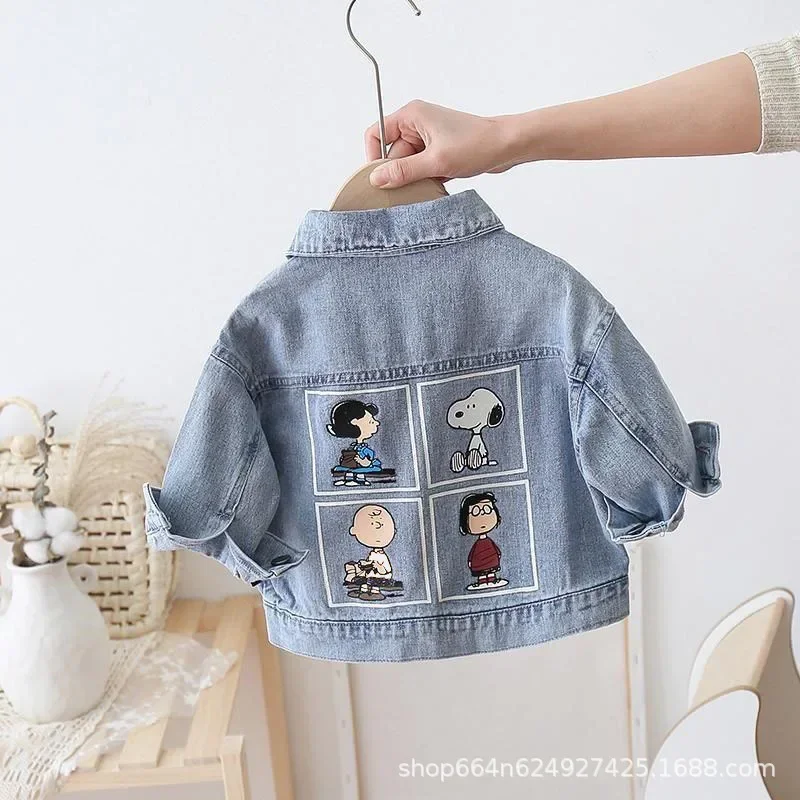 snoopy Baby Denim Jacket 2024 Spring New Children's Clothing Boys and Girls Top Cartoon coat  Denim Top Long Sleeve