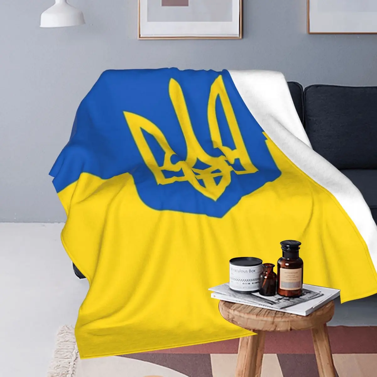 Ukraine Coat Of Arms Trident Blankets Flannel Multi-function Throw Blanket Sofa For Home Bedroom Office Throws Bedspread Quilt