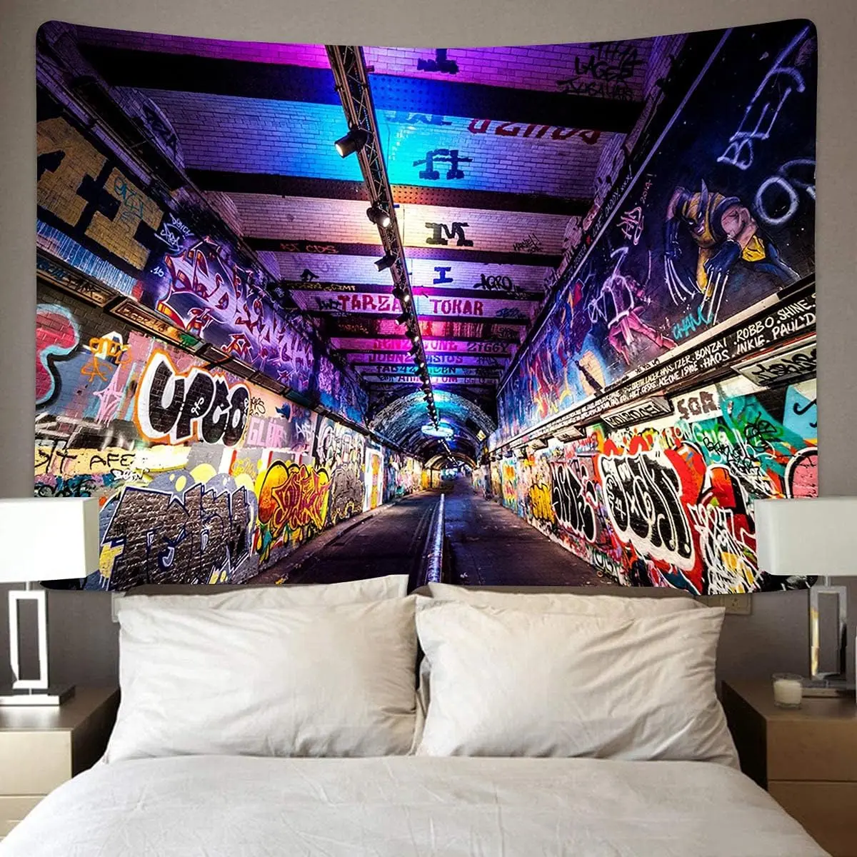 Massive Graffiti Street Art Tunnel Tapestry Polyester Wall Hanging Decoration for Underground Urban Loft Room Decor