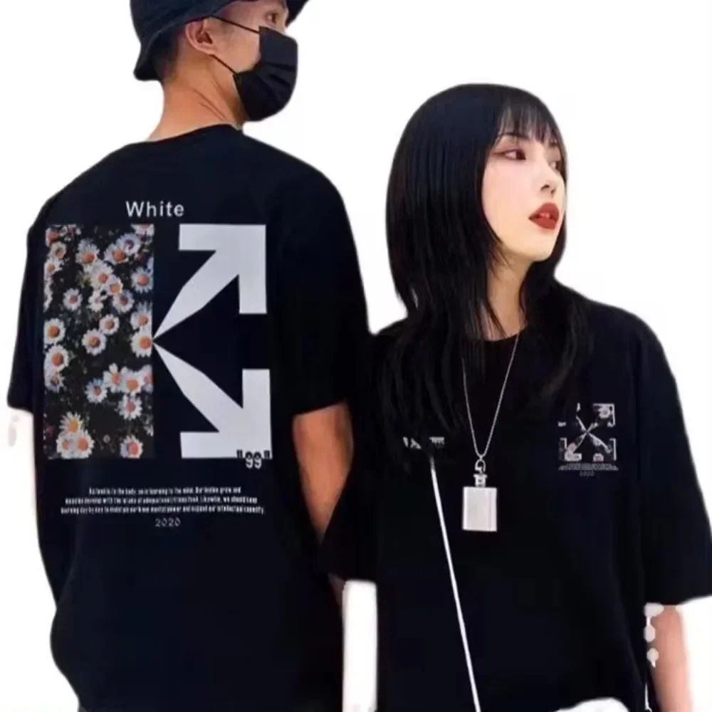 Korean Version of The Trend Flower Cotton Short Sleeve T Shirt Printed Short Sleeve Couple T-Shirt Street Fashion Brand Loose