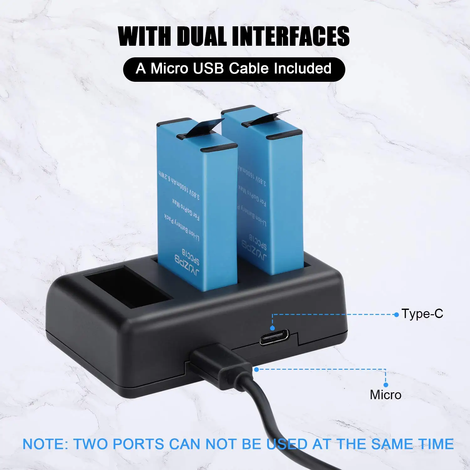 Batteria di ricambio MAX 3 pacchi e caricabatteria a 3 canali compatibile per GoPro MAX 360 (totalmente compatibile per GoPro MAX)