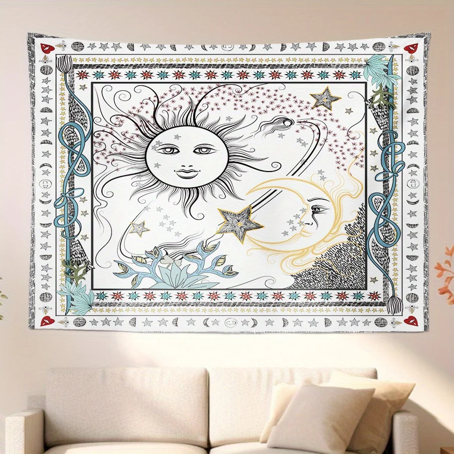 Celestial Sun and Moon Tapestry: Bohemian Wall Art for a Mystical, Unique, Enchanting, and Magical Decor Statement