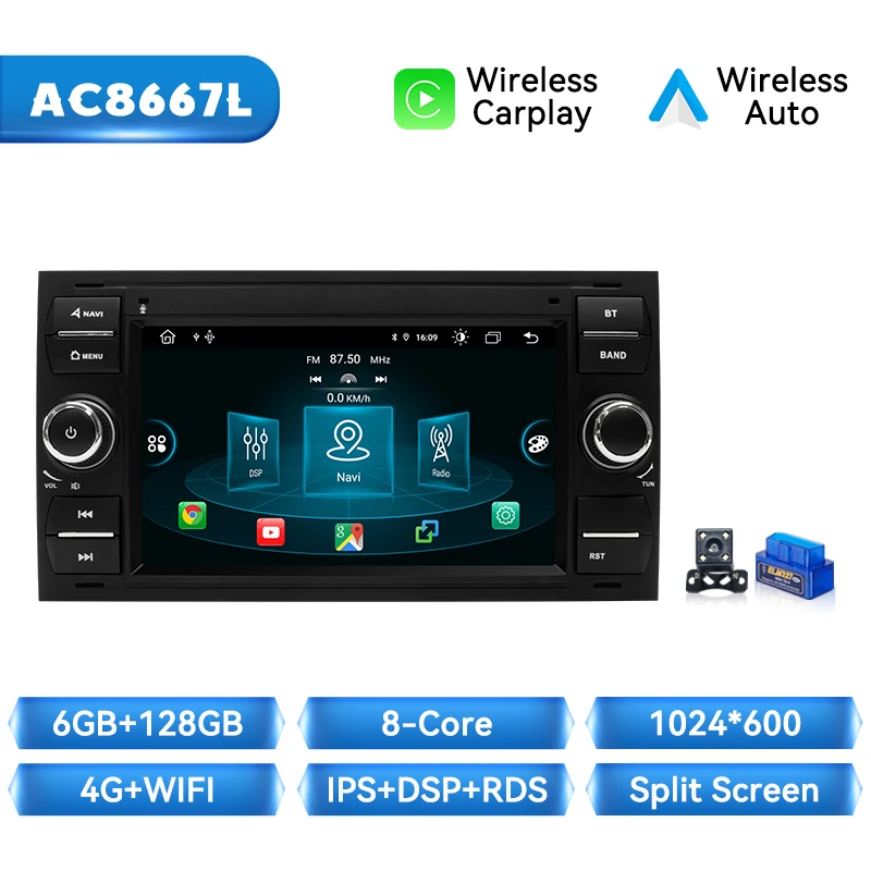Draadloze Carplay Auto Radio Voor Ford Focus 2 Ford Fiesta Mondeo 4 C-Max S-Max Fusion Transit Kuga Gps 2din Autoradio Gps Dsp