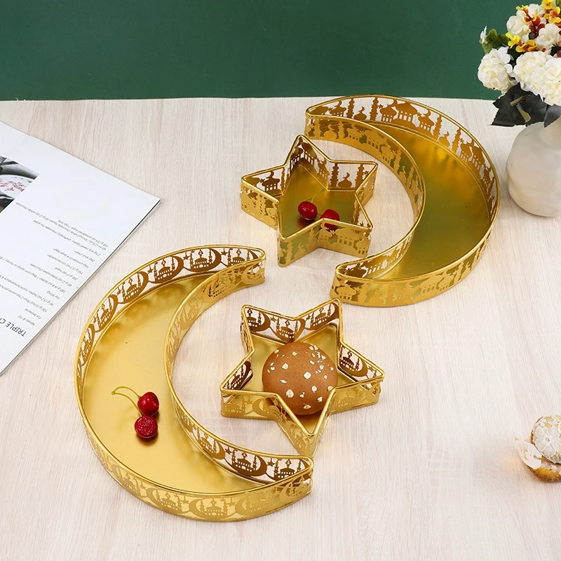 

Поднос с луной и звездой, праздничное сервировочное блюдо, украшения для дома, вечеринки, гальванический декоративный поднос в форме луны