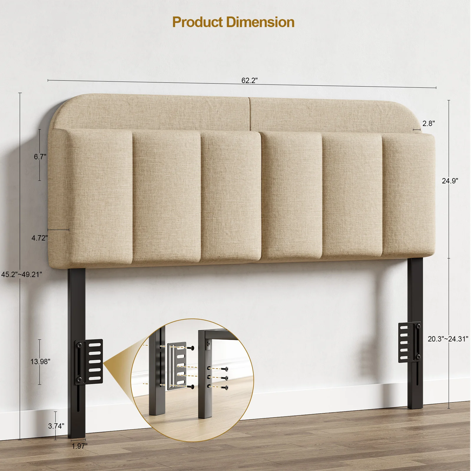 Adjustable Headboard for Full King Size Bed Frame,Linen Fabric Bed Headboard Storage & RGB LED Light in Vertical Channel Design image 6