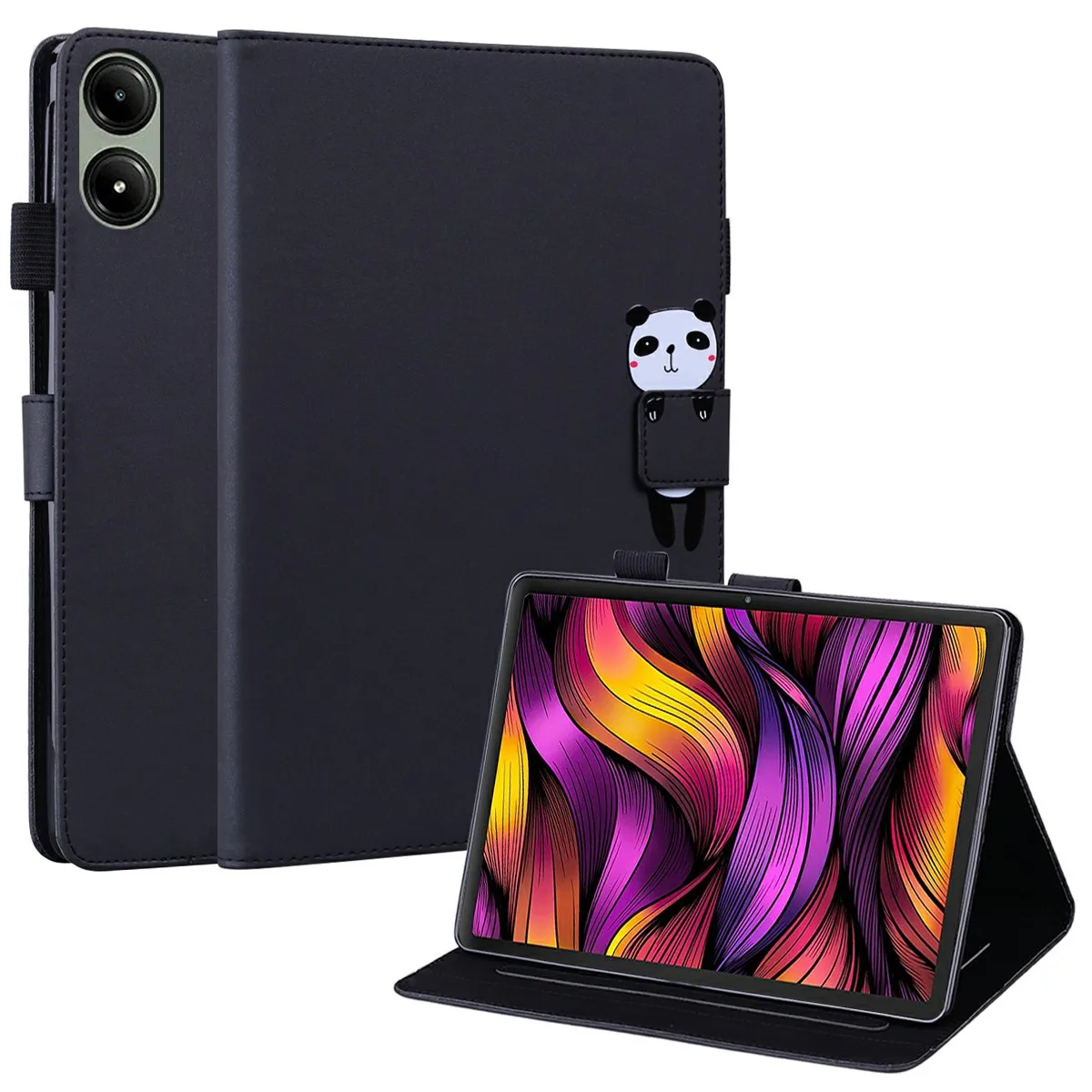 

Для Xiaomi Redmi Pad Pro Чехол Подставка для планшета Кожаный чехол Слоты для карт Животный узор - Черный