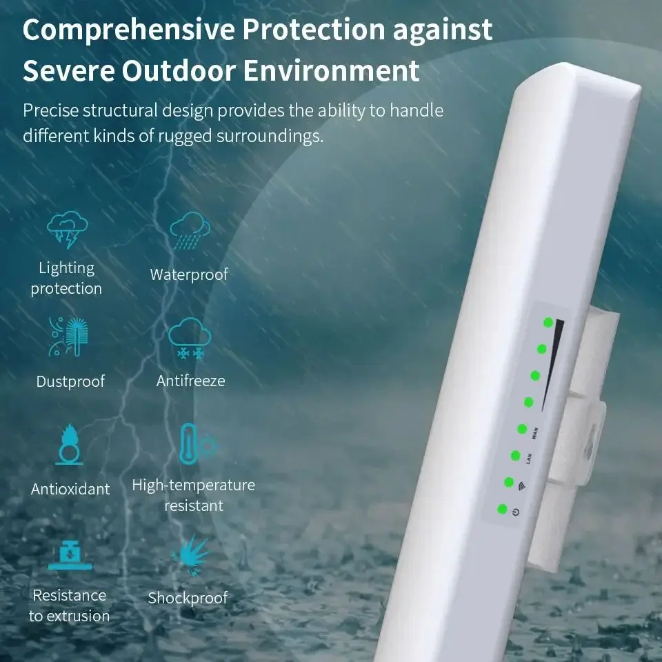 Extensor de longo alcance para exterior, roteador wifi, alta potência, amplificador de sinal, repetidor de ponte sem fio impermeável, 3-5km, 5.8G, 900Mbps, CPE