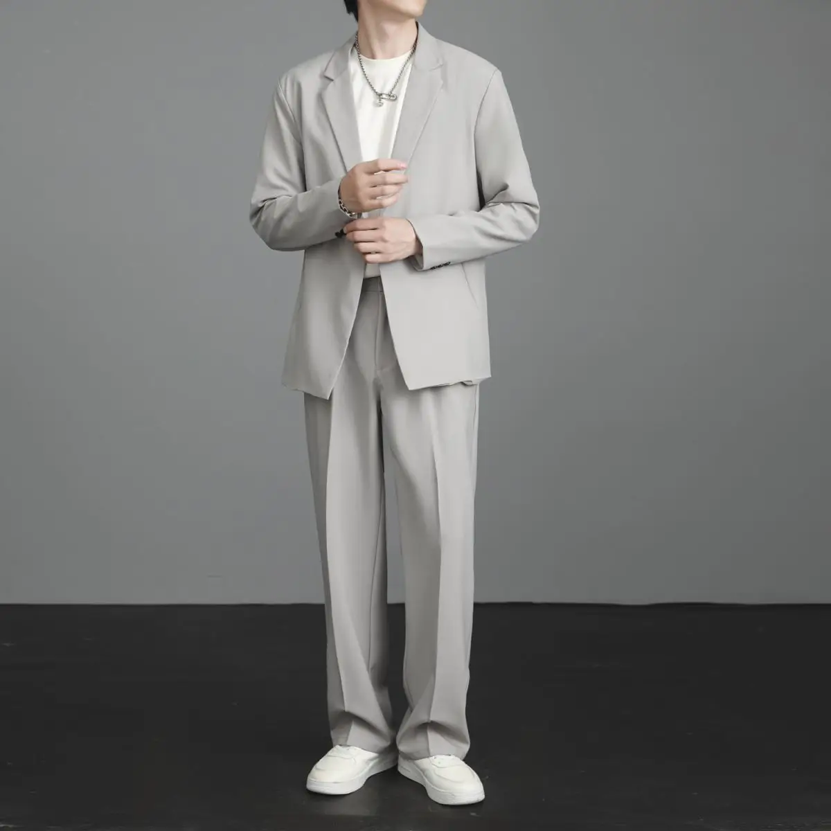 Men's Rogue Handsome Preppy Korean Style Slim Fit Suits Set Autumn Spring Formal Business Casual Jacket