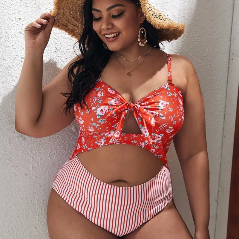 

Сексуальный купальник больших размеров для женщин 2025 – раздельный купальник с вырезами и завязками на шее, с цветочным принтом – пляжная одежда