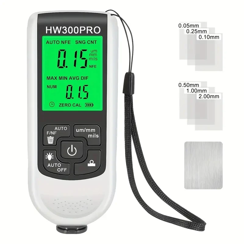 HW300PRO Digital Coating Thickness Gauge, 0-2000UM Range, Fe & NFe Dual Technology, High Precision Automotive Paint Film Tester