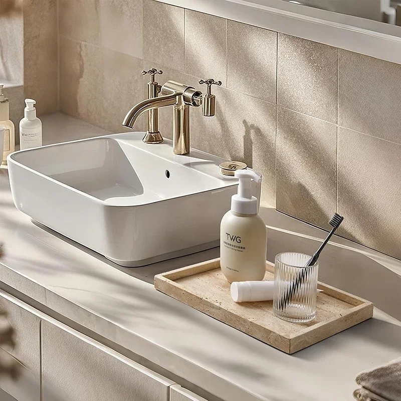 Decorative Travertine Tray for Bathroom Vanity Kitchen Table Vintage Tray for Jewelry Cosmetics Perfume Trinket Roon Decoration