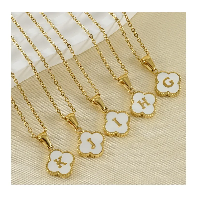 

Simple Stainless Steel Four-leaf Clover Letter Necklace Women's Fashion Shell Letter Pendant Jewelry