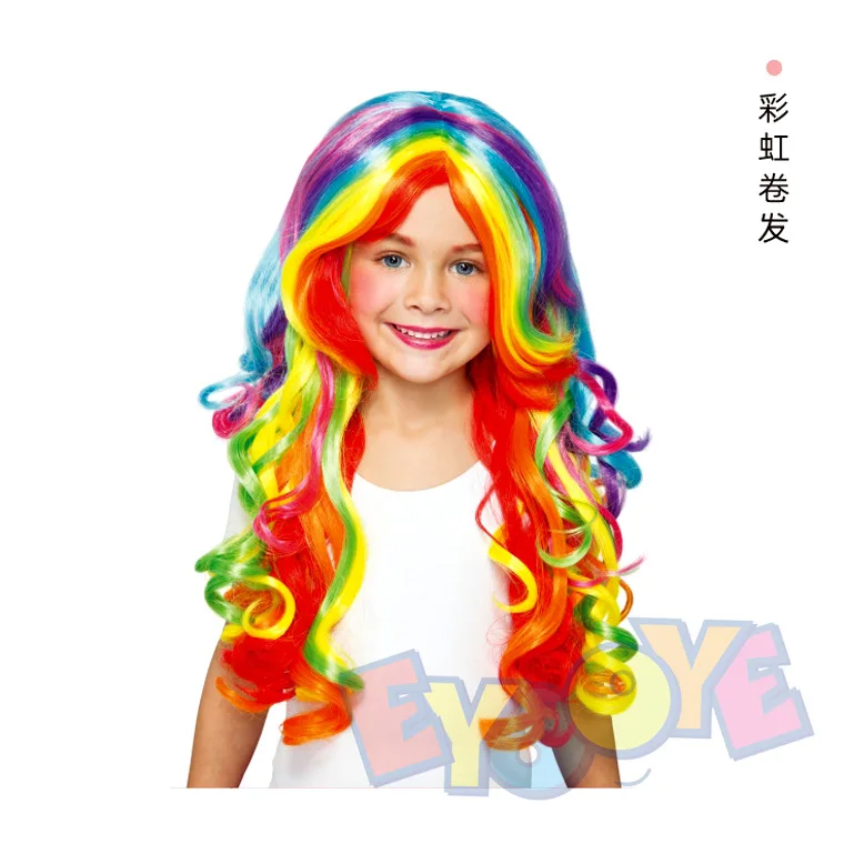 Kinder gewellte bunte mittellange Haare setzt Urlaub Bühne Performance Perücke Party Cosplay Requisiten