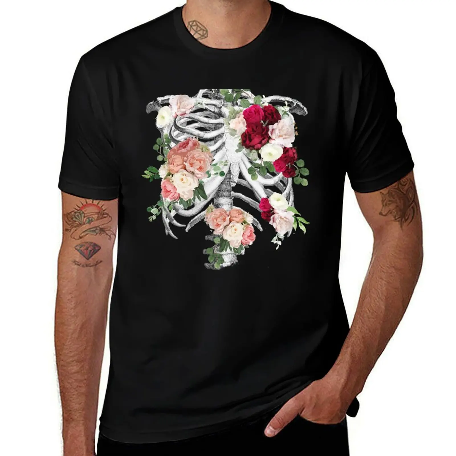 Anatomy, ribcage, rib cage,roses bloom spring T-Shirt Water Resistant Casual T-Shirt