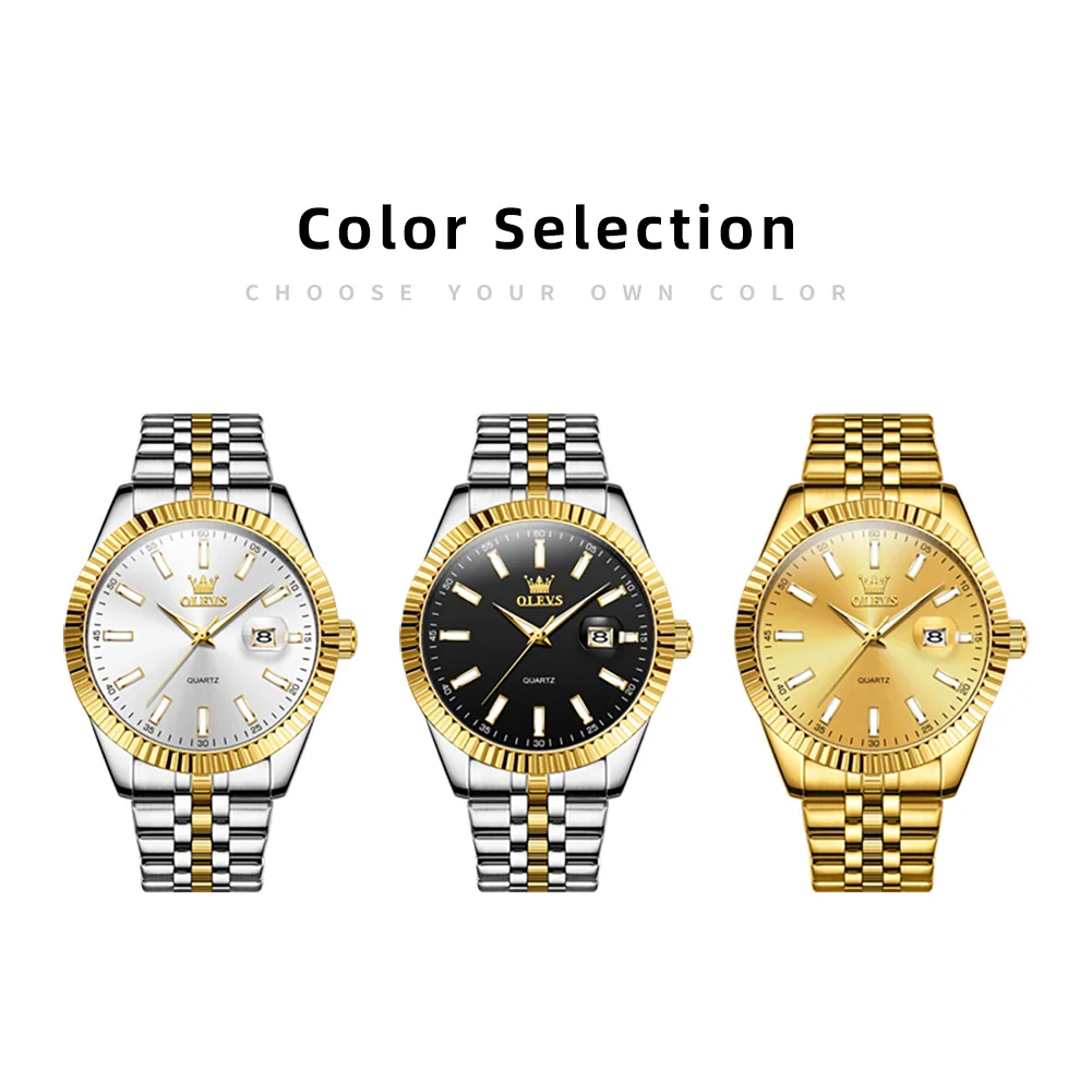 OLEVS 5593 Men's Watches Stainless Steel Waterproof Auto Date Quartz Watch for Men Business Dress Original Luxury Wristwatch Man