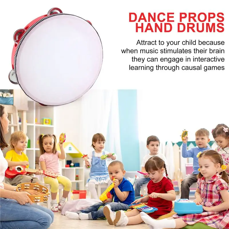 XSXS-8Inch Musical Tambourine Tamborine Drum Round Percussion Gift For KTV Party Red