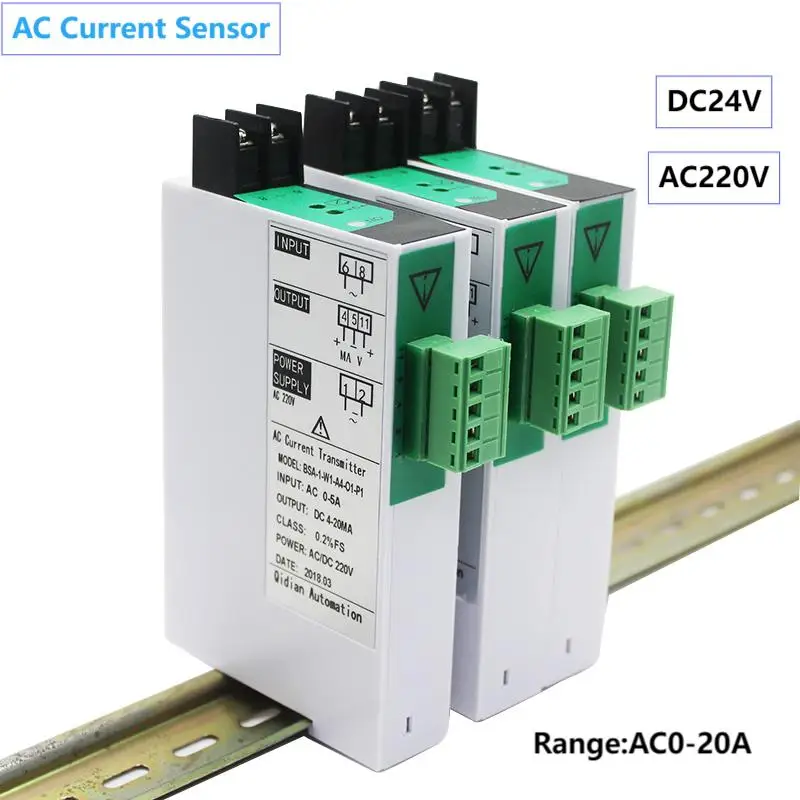 AC220V AC Current Transmitter Transformer AC0-1A 0-3A 0-5A 0-10A AC0-20A AC Current Signal Converter Sensor