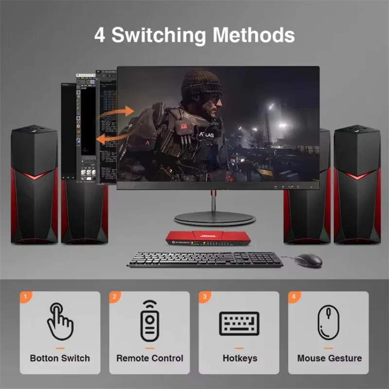 TESmart 4-портовый KVM-переключатель DisplayPort 1,2 4K60 Гц с USB-концентратором DP 4x1 KVM-переключателем