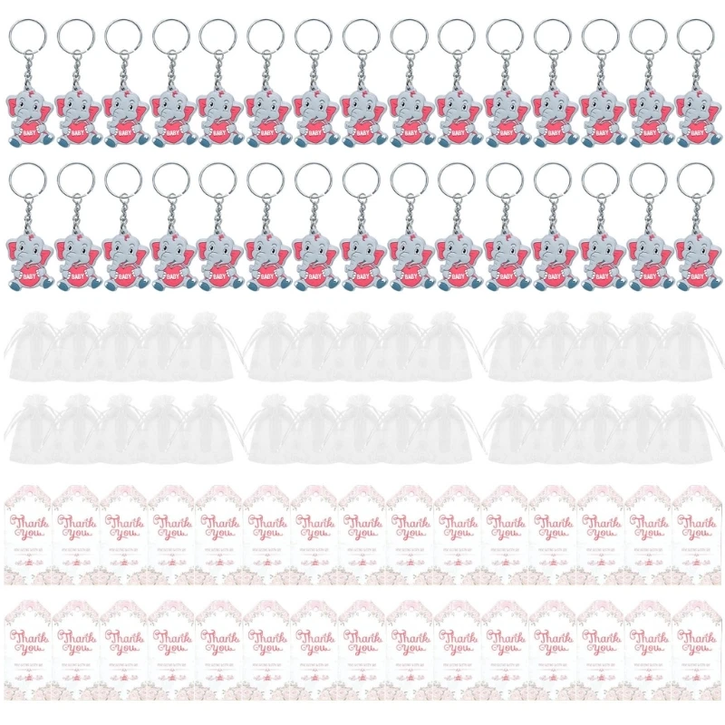 

Y166 Elephant Baby Showers Party Elephant Baby Keychains+Organzas Bag+Thanks You Tages,Guest Gift Baby Showers Decors