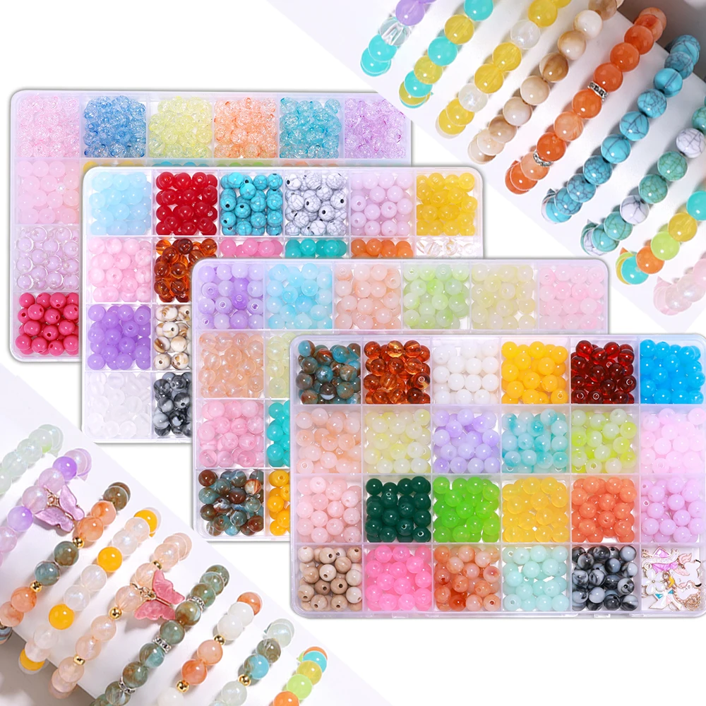 1Box 8mm Acrylic Beads for Bracelet Making Kit, Imitation Gemstone Glass Beads Crystal Beads Jewelry Making Kit Gift