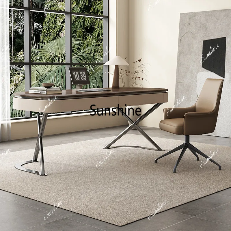 

Solid wood desk modern minimalist home living room design, light luxury, writing desk