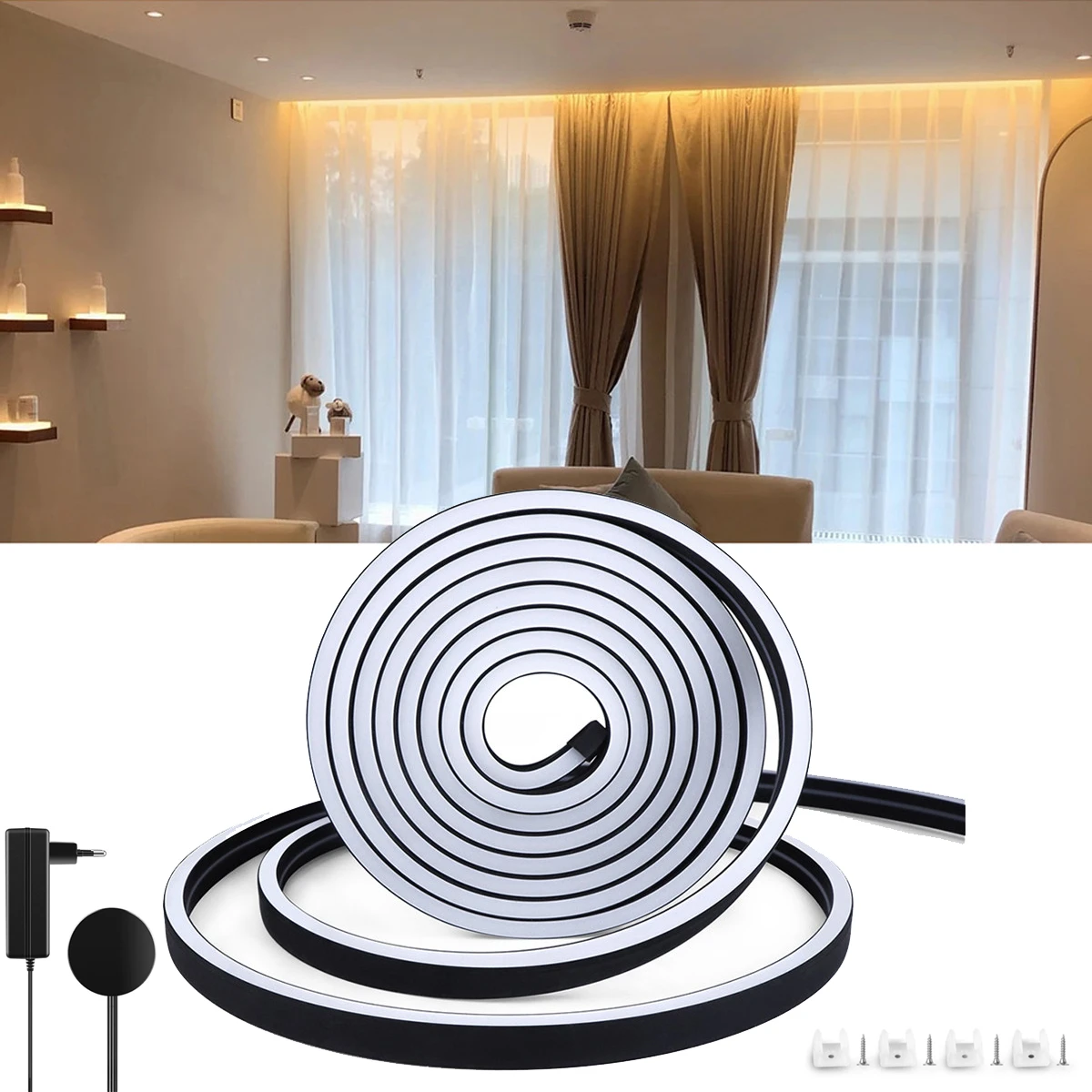 

24V Black Silicone Tube Cabinet LED Light with Motion Sensor Hand Sweep Touch Dimmable Swtich Neon LED Strip Light for Room Deco