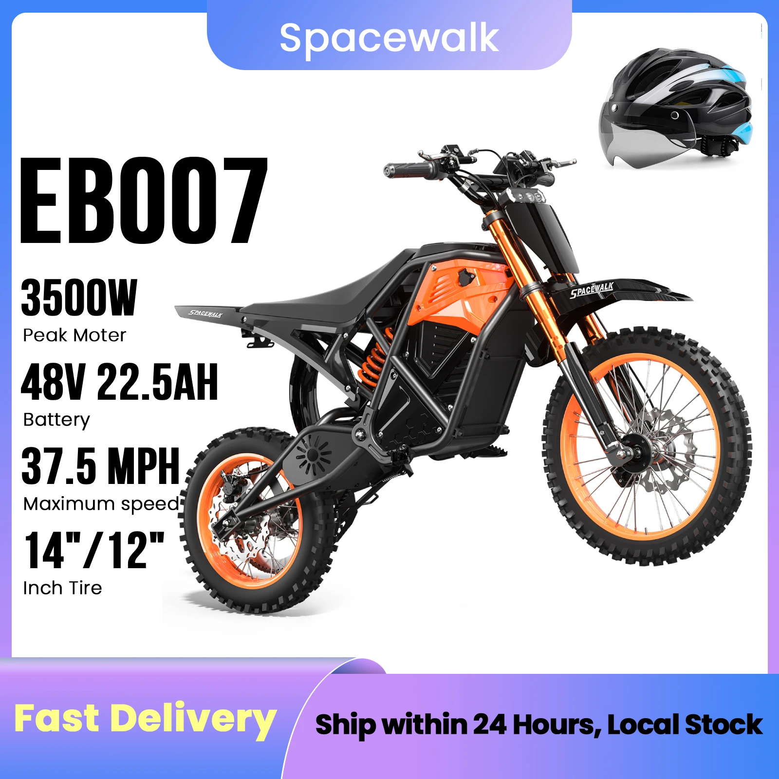 Eilleo Spacewalk Electric Dirt Bike for Adults Teens, 3500W Peak Motor, Up to 38 MPH, 48V 23Ah Battery, 60 Mile Range, Hydraulic Full Suspension & Hydraulic Disc Brakes Electric Bike, 14”/12” E Dirt Bike