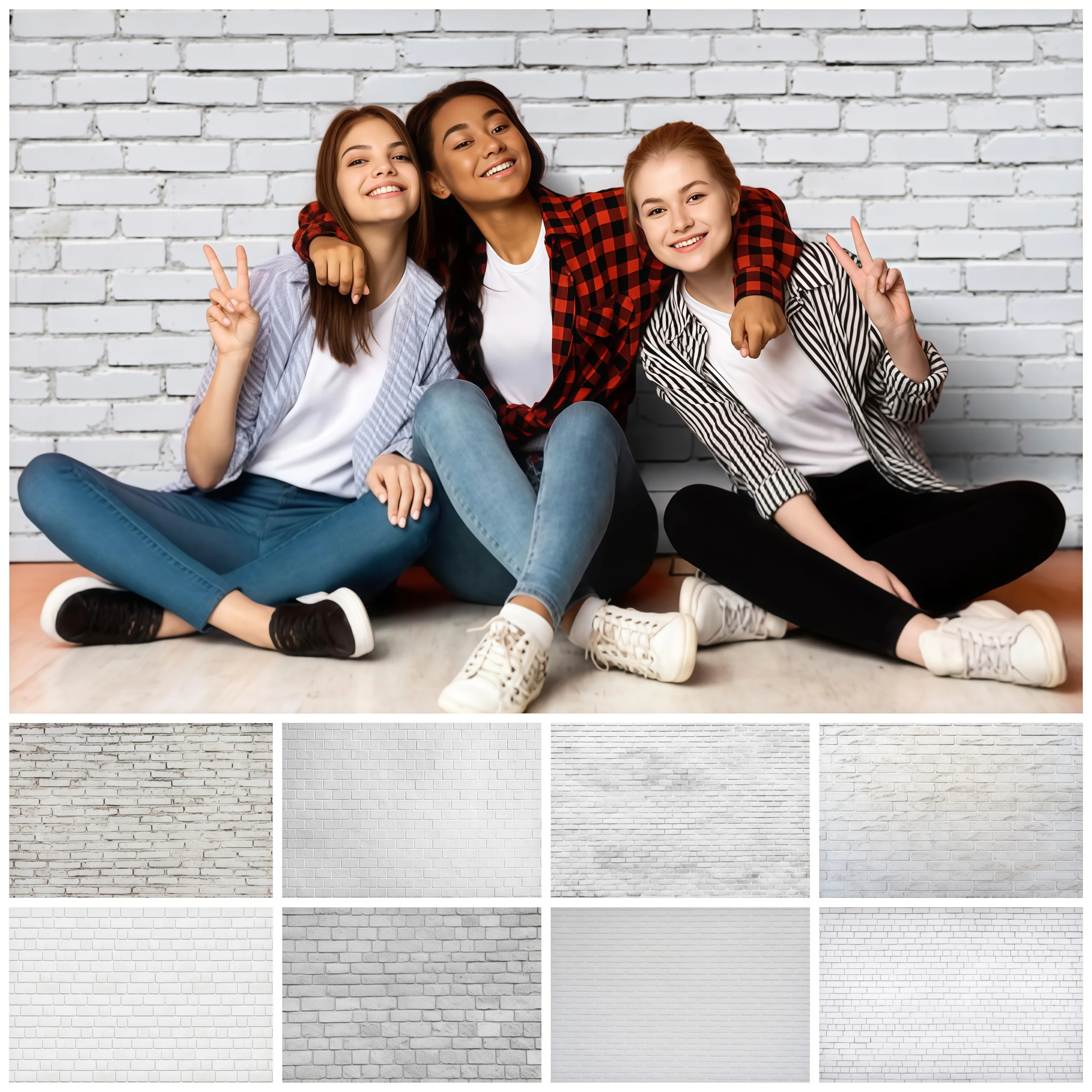 

White Brick Wall Pattern Photography Backdrop Party Baby Shower Adult Child Portrait Toy Background Photographic Studio Props