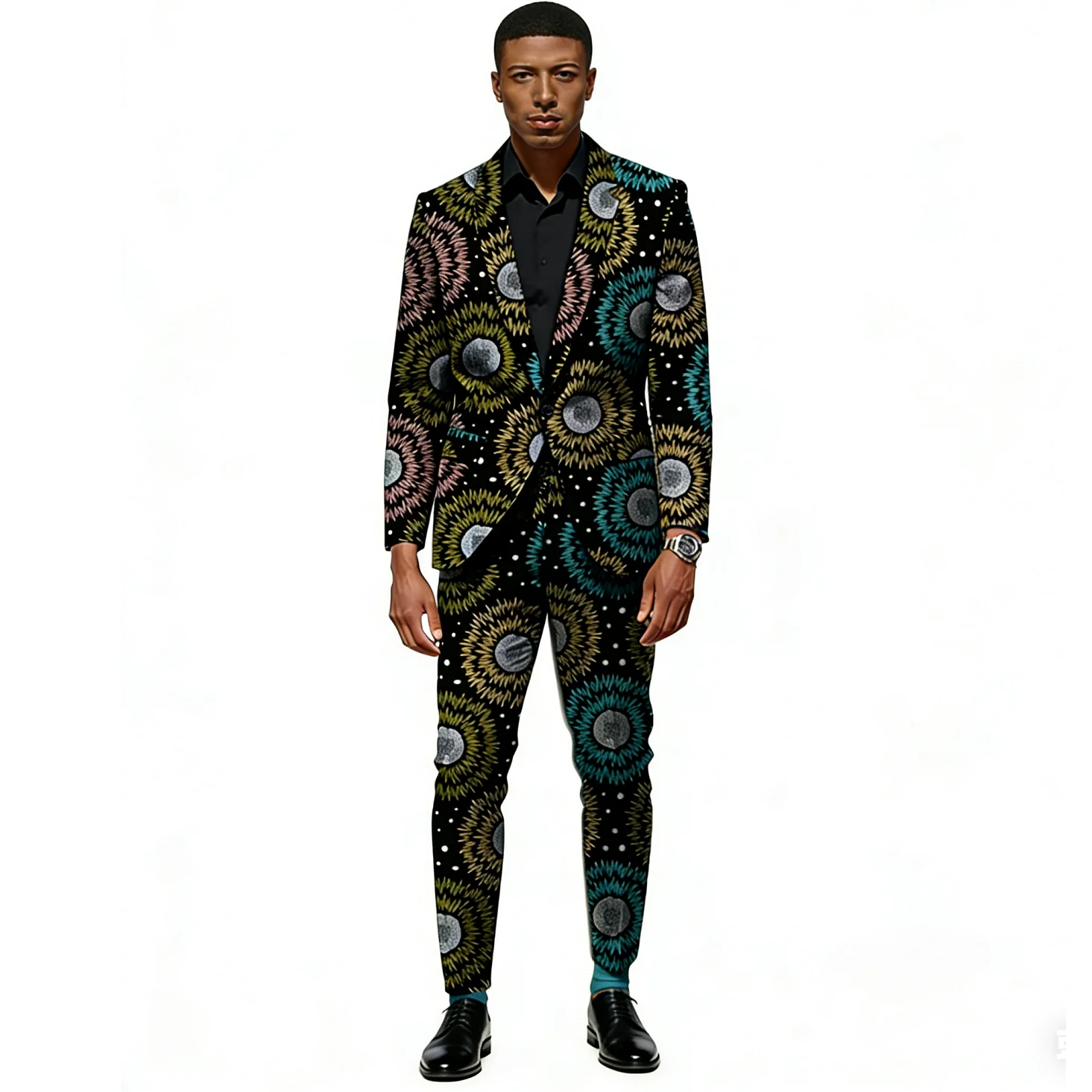 

African Print Couture Men's Groom Suit Blazer With Pant Male Ankara Outfits Traditional Party Wear Tailored