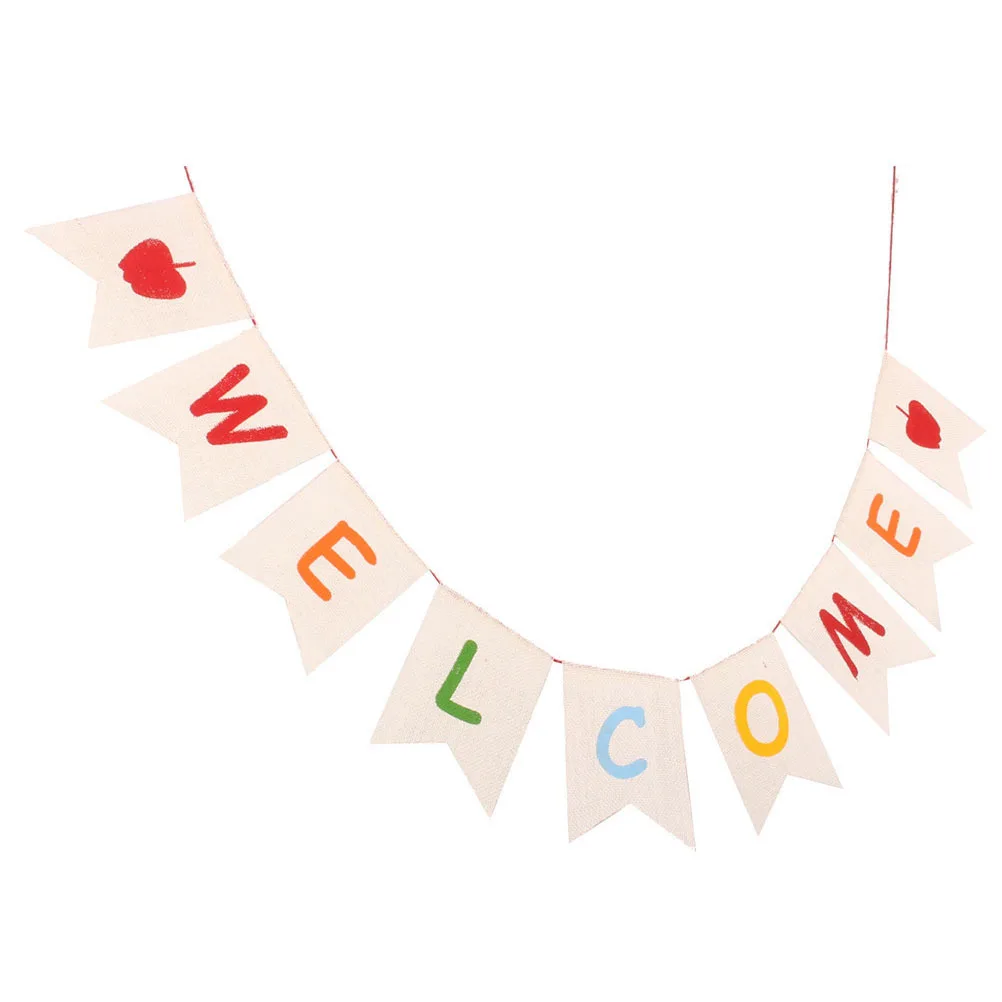 

1Set Welcome Banner Linen Fabric Compact Size Lightweight School Party Decoration Classroom Door Hanging Back to School Decor