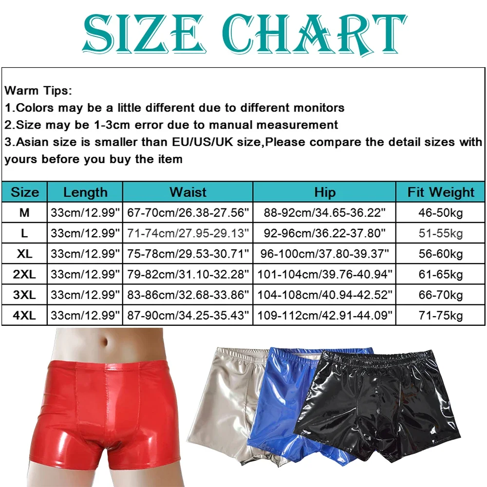 Men Solid Color Leather Boxers Pants Bulge Pouch Faux Leather Shorts Underwear Male Nightclub Lingeries Clubwear Dance Hot Pants