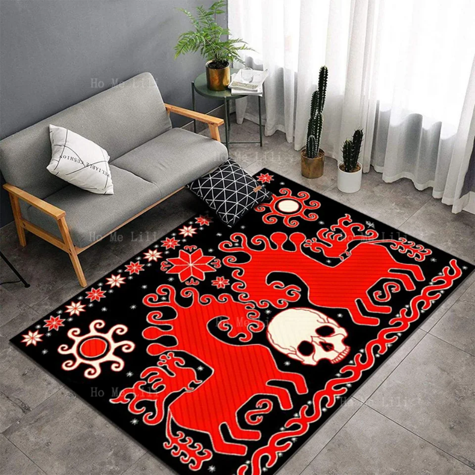 Snow In The Sky And A Skull Surrounded By Horses Non Slip Flannel Carpet By Ho MeLili For Home Decoration