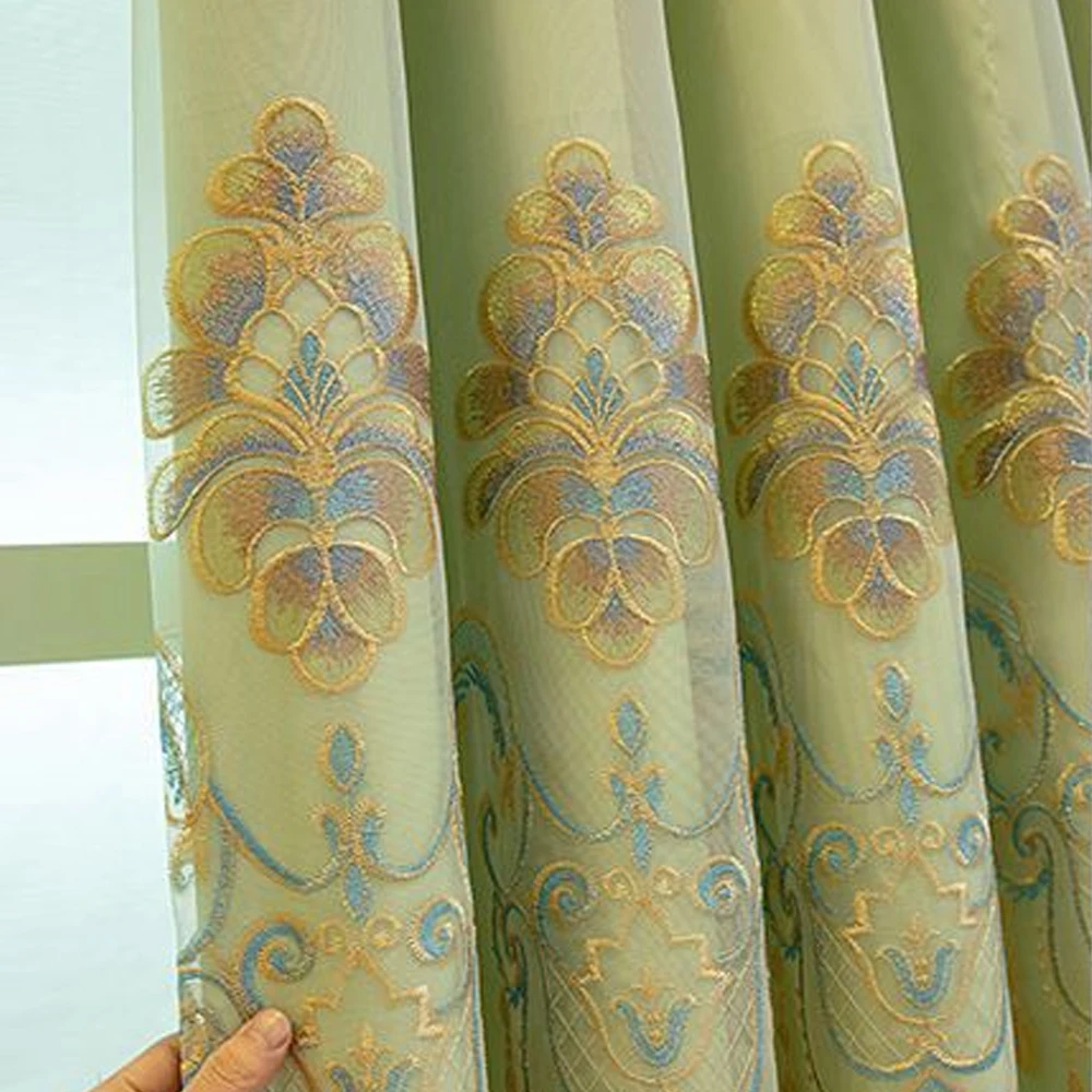 Luxury Lotus Embroidered Blackout Curtain Fabric, Minimalist Style Drapes for Bedroom Living Room Balcony, High-Shade Two-Layer