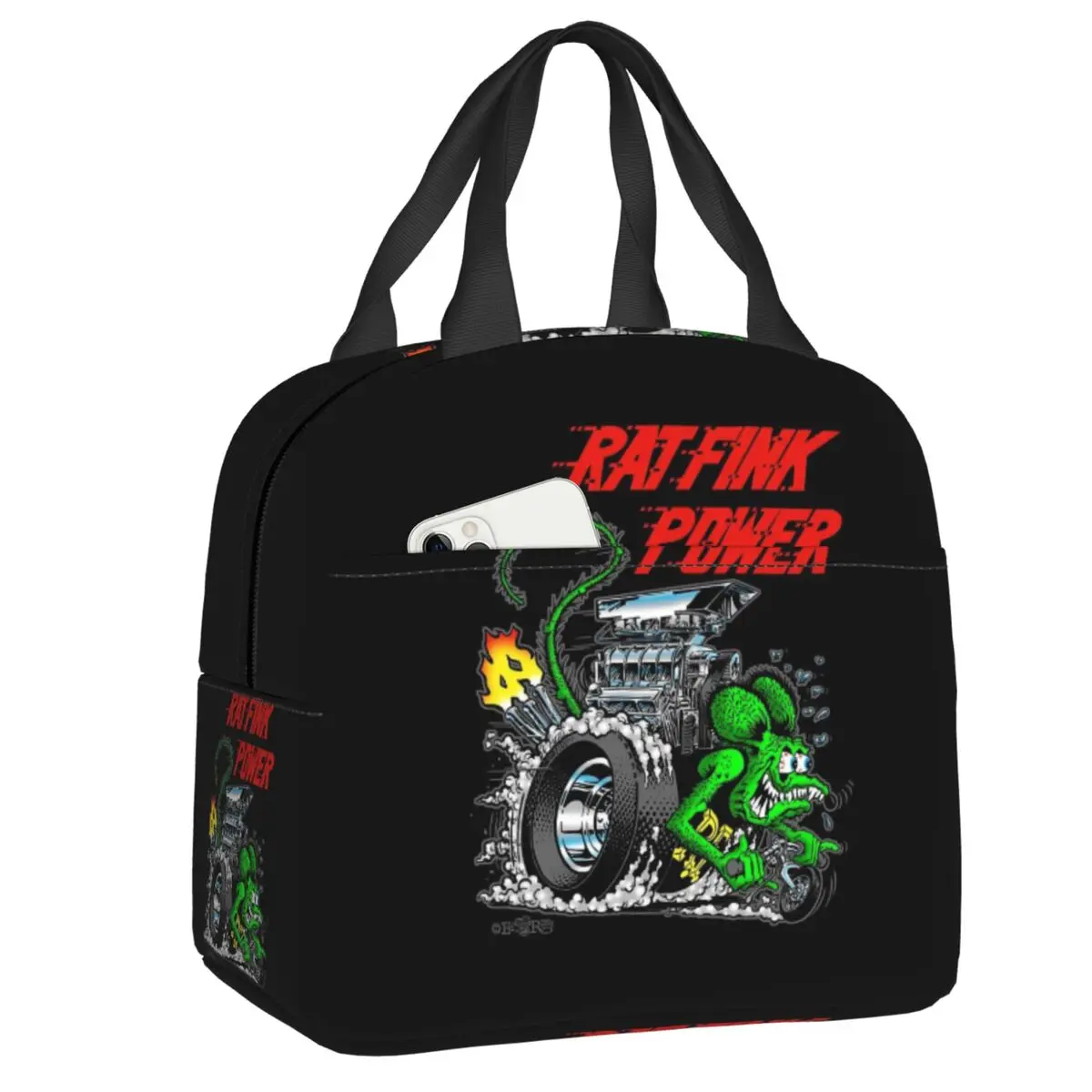 

Custom Rat Fink Animation Anime Cartoon Insulated Lunch Bag for School Office Leakproof Cooler Thermal Bento Box Women Kids