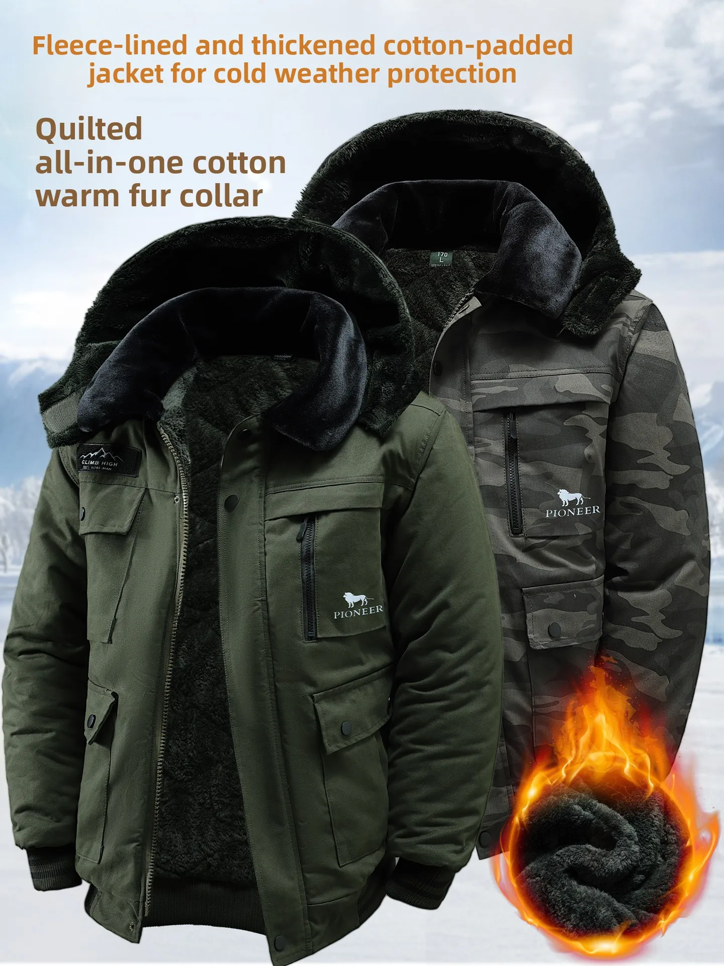 

Thickened Fleece Camouflage Cotton Jacket Men's Casual Hooded Warm Coat Fashionable Urban Style Long Sleeve Workwear Coat