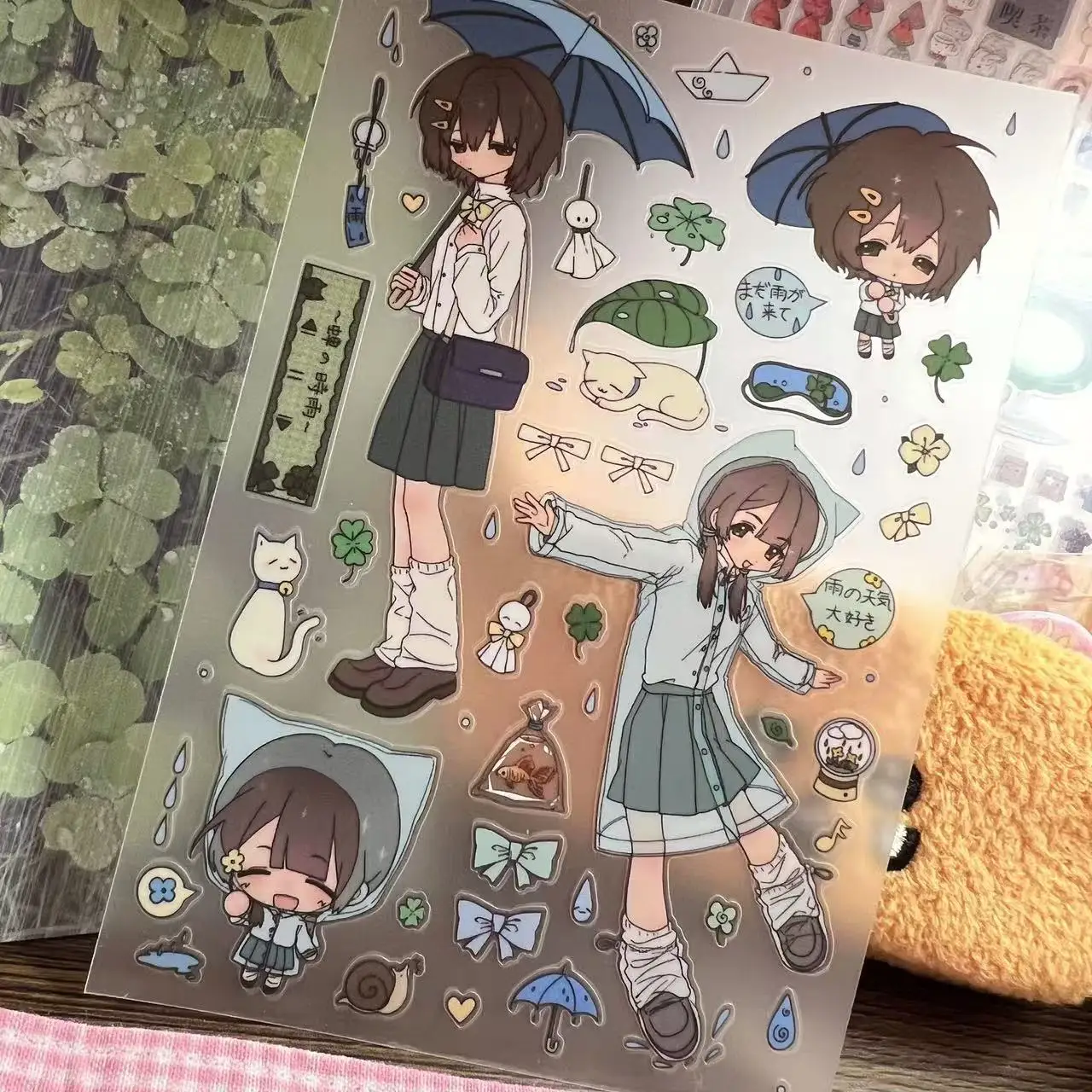New Cute Retro Anime Stickers Like Rainy Days Japanese-style Girls Melancholy Mood Jelly Decorations Planner DIY Stickers Gift