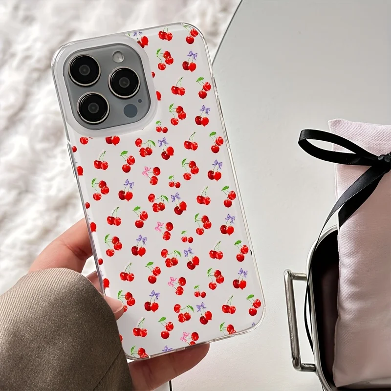 Red Cherry Bow Korean Phone Case For Samsung Galaxy A56 S25 Ultra S26 S24 Plus A55 A36 A37 A57 A07 A06 A17 A27 Plating IMD Cover
