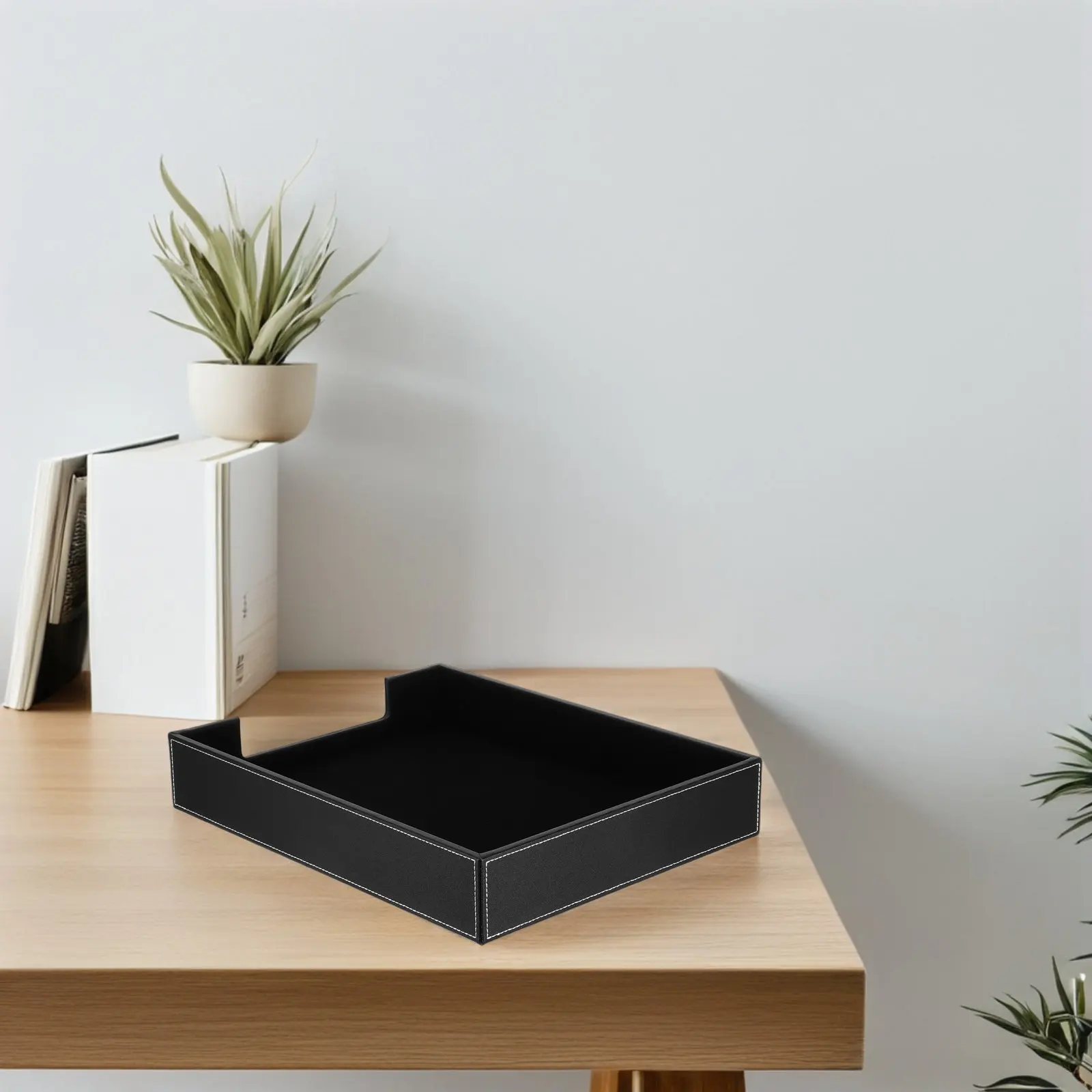 Desktop Black PU File Organizer Tray Stackable Letter Paper Document Folder Tray Organizer Storage 14x11x24cm Office
